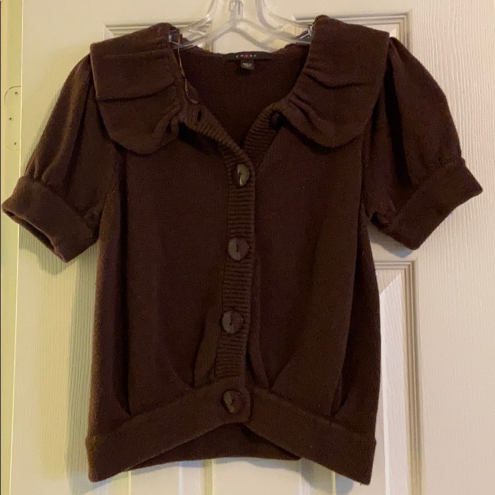 Fever Brown short sleeve button up sweater